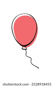 Red balloon icon. Vector simple cute illustration, clip art in flat doodle style isolated on white background. For birthday, holidays, greetings