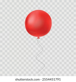 Red balloon isolated on a white background. Party decoration for birthday and celebrations. Vector realistic colorful festive 3d helium balloons.