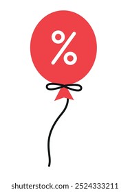Red balloon with percent sign. Vector graphic for shopping, discount, and online shop.