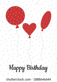 Red balloon with polka dots. Festive winter birthday card. Pattern for fashionable prints on poster, textiles, clothing, gliders. Vector illustration.