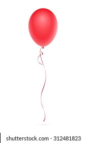 Red balloon with ribbon. Realistic vector illustration