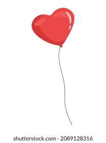 Red balloon in the shape of a heart on white background. Happy Valentine's Day.