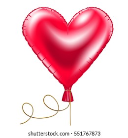 Red balloon in the shape of heart on white background.