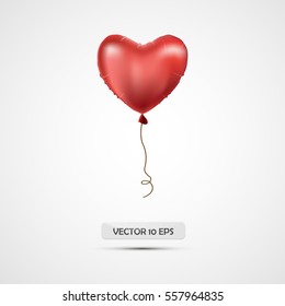 Red balloon. Vector illustration. For birthday, party, celebration, present, gift, decoration. Realistic yellow metallic helium balloon. Heart shape. Isolated on white background.