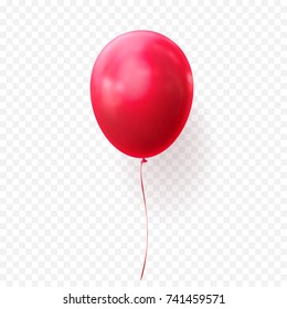 Red balloon vector illustration on transparent background. Glossy realistic baloon for Birthday or Halloween party.