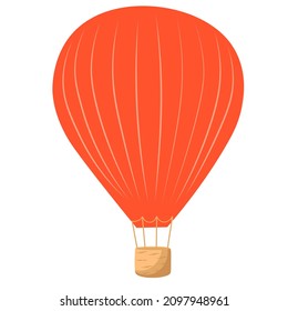 Red balloon vector stock illustration. Air transport. Flying in a basket in the sky. Isolated on a white background.