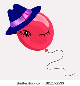 
Red balloon in a witch hat with eyes.
Vector illustration on white background.