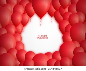 Red balloons background. Vector graphic design.