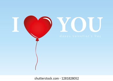 red balloons in blue sky I love you typography valentines day greeting card vector illustration EPS10