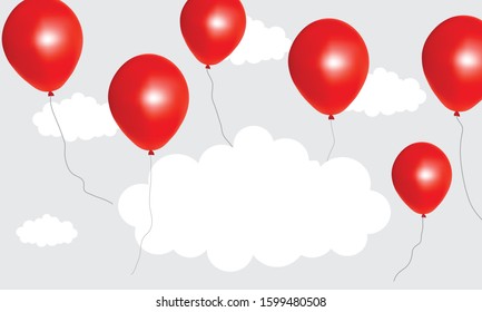 Red balloons and clound, Design template Happy Day, background and Celebration concept. Vector illustration.