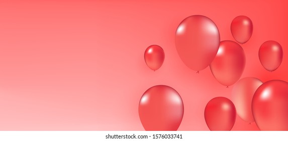 Red balloons concept design template Happy Valentine's day and Happy New year Concept, red background Celebration party and holidays event