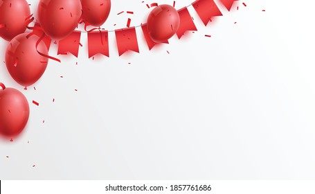 Globos rojos con confeti y fondo
