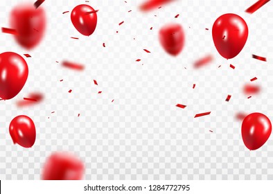 Red balloons, confetti concept design template Happy Valentine's Day, background Celebration Vector illustration.