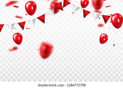 Red balloons, confetti concept design template Happy Valentine's Day, background Celebration Vector illustration.