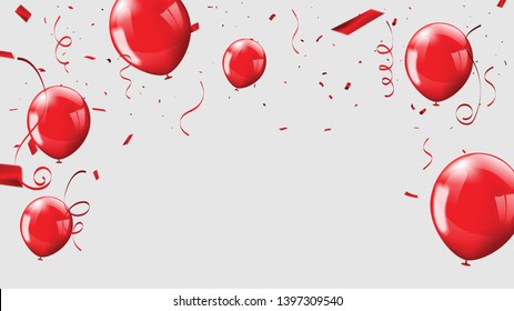 Red balloons, confetti concept design template 17 August. Indonesia Happy Independence Day, background Celebration Vector illustration.