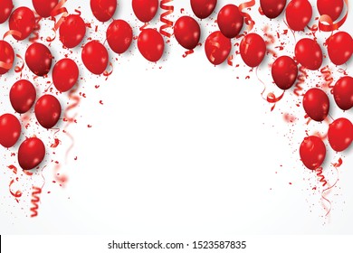 Red balloons, confetti concept design template Happy Valentine's day and Happy New year Concept, background Celebration Vector illustration EPS10.