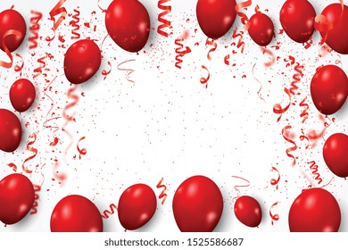 Red balloons and confetti concept design template Happy Valentine's day and Happy New year Concept, transparent background Celebration Vector illustration EPS10.