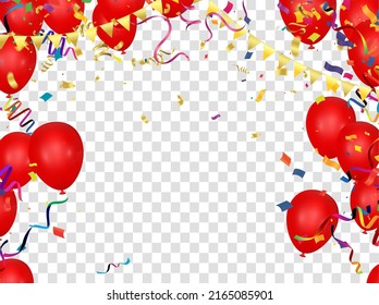 Red balloons confetti Vector illustration concept design template holiday Happy valentines Day, background Celebration 