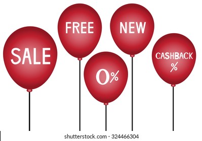 Red balloons and discounts,Use for advertisement ,Vector illustrations