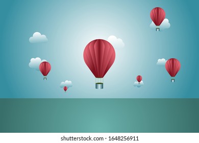 Red balloons floating in the blue sky.  Green and Clean World Concept.