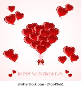 Red balloons in the form of Valentines heart, illustration.