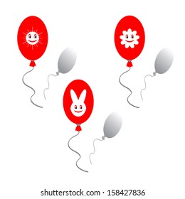 Red balloons with funny images. Vector art.
