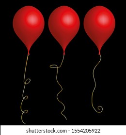 
Red balloons with gold ribbon. Festive concept