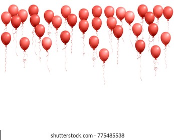 Red balloons group isolated vector graphic design. Carnival or music festival decoration. Realistic helium flying balloons isolated bunch, group of party decor objects.
