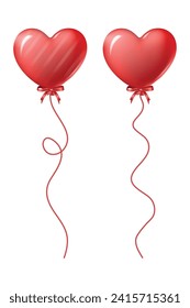 Red balloons in heart shape isolated on transparent background. Vector illustration.