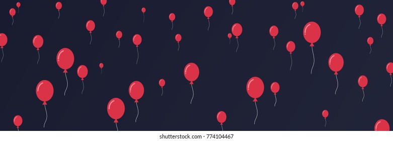 Red balloons on the Dark blue background. vector, illustration.
