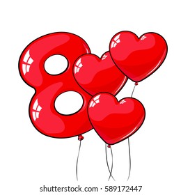 red balloons on March 8. vector for cards, posters, invitations.