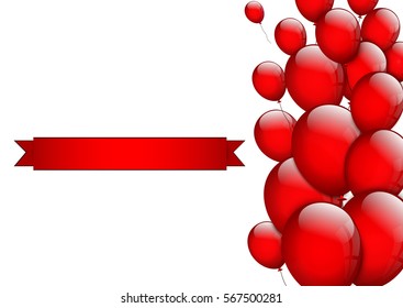 Red balloons on a white background. Valentine day.