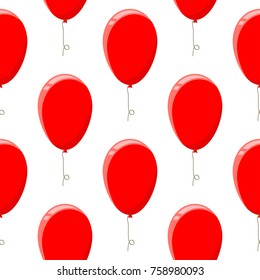 Red balloons. Seamless pattern. Vector illustration isolated on white background