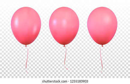 Red balloons. Set of realistic helium balloons for Birthday.