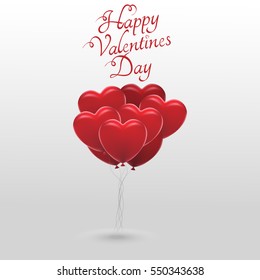 Red balloons in the shape of a heart, gift card for Valentine's Day