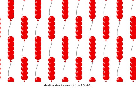 Red balloons with strings arranged in a fun pattern on a white background