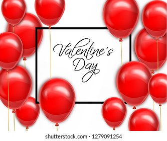 Red balloons for Valentine day card Vector realistic. Romantic party invitattion. detailed 3d balloons