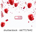 red balloons, vector illustration. Confetti and ribbons, Celebration background template with.