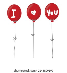 red balloons writing i love you floating on white background