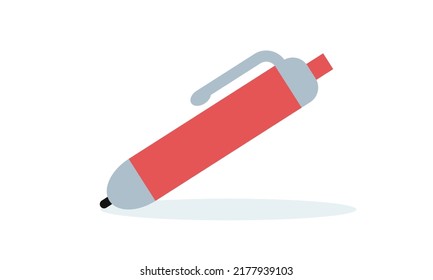 Red ballpoint pen flat icon for web. Simple ballpoint pen flat vector design. Cute pen web icon isolated on white. Ballpoint pen logo clipart. School and office supplies symbol icon