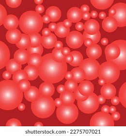 Bolas rojas, burbujas, fondo rojo, fondo de patrón sin fisuras. Envoltura, mantel, alfombra de picnic, tela.