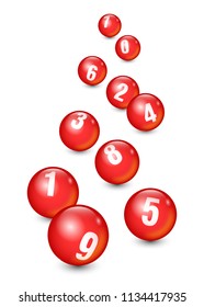 Red Balls Set with White Text Number 0 to 9