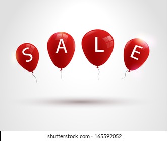 Red Baloons with word SALE. Concept for shops store, web and other commerce. Vector illustration.