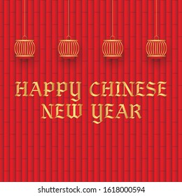 Red bamboo with lamp background and gold text for Chinese day