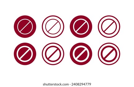 Ilustración vectorial de icono de símbolo de restricción o parada prohibida por prohibición roja. rojo prohibido en estilo plano - vector de stock.	