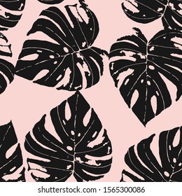 Red Banana Foliage Vector Seamless Pattern. Cobalt Exotic Palm Illustration California Style. Indigo Foliage Tropic Texture. Air Banana Leaf Background