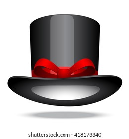 Red band and bow on black top hat