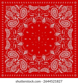 Impressão em Red Bandana. Lúpulo espaço coelho urano planeta bandana. padrão perfeitamente perfeito. flora, lúpulo, arroz, coelho, renda, estrela. Design de padrão quadrado de cachecol de seda ou lenço.