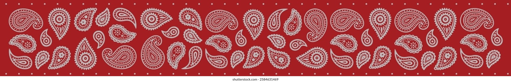 Red Bandana Print. paisley seamless pattern. pattern, flowers, hops, rice, decorative geometric line ornament. Red white pattern template. Silk neck scarf or kerchief square pattern design.