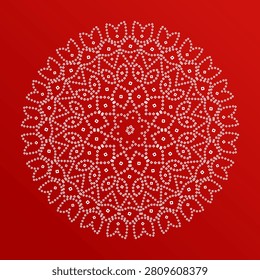 Red Bandhani Mandala Pattern Floral Art Style